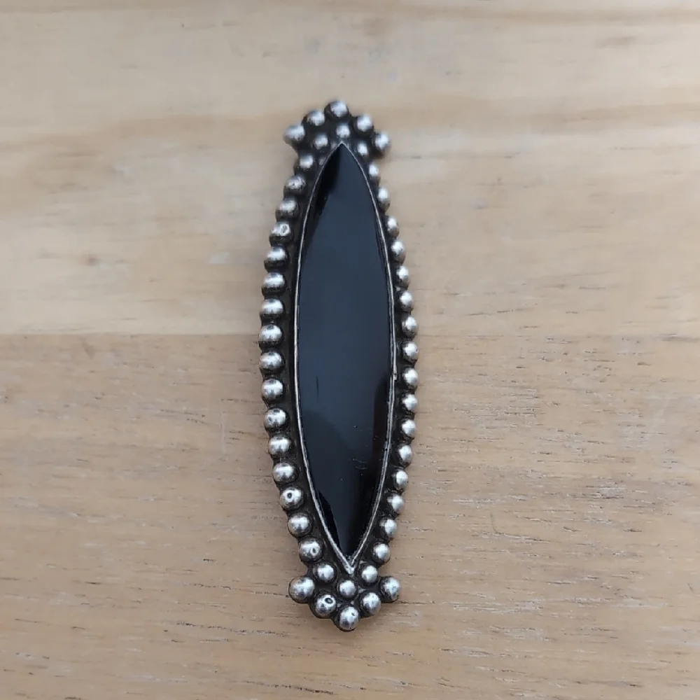 Large Onyx Sterling Silver Oblong Pin Brooch